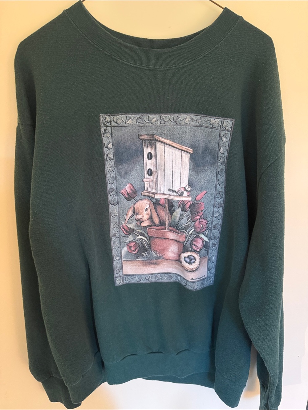 Vintage Forest Green Graphic Pullover Sweater